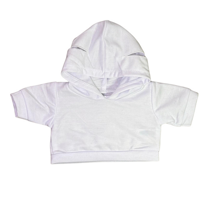 Witte hoodie voor knuffels van 40 cm, met openingen in de capuchon voor de oren.